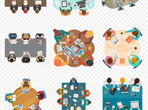 卡通手繪商務會議團隊合作海報素材背景圖片png