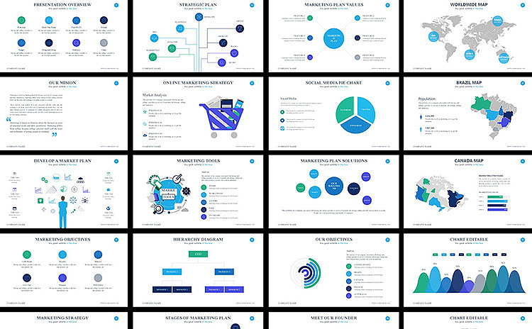 簡約藍綠色商務貿易精美圖表企業通用動畫PPT模板