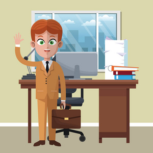 商業(yè)婦女在辦公室動(dòng)畫片