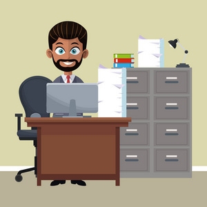 商業(yè)婦女在辦公室動(dòng)畫片