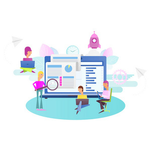 商務人士團隊創新登陸頁面集。創意性格團隊合作伙伴關系, 促進公司成功增長。網站的商人合作伙伴概念。平面動畫片向量例證