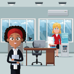 商業婦女在辦公室動畫片