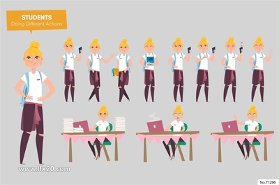 全身人像男女年輕商務(wù)職業(yè)動畫動作學(xué)生插畫插圖平面設(shè)計EPS矢量素材